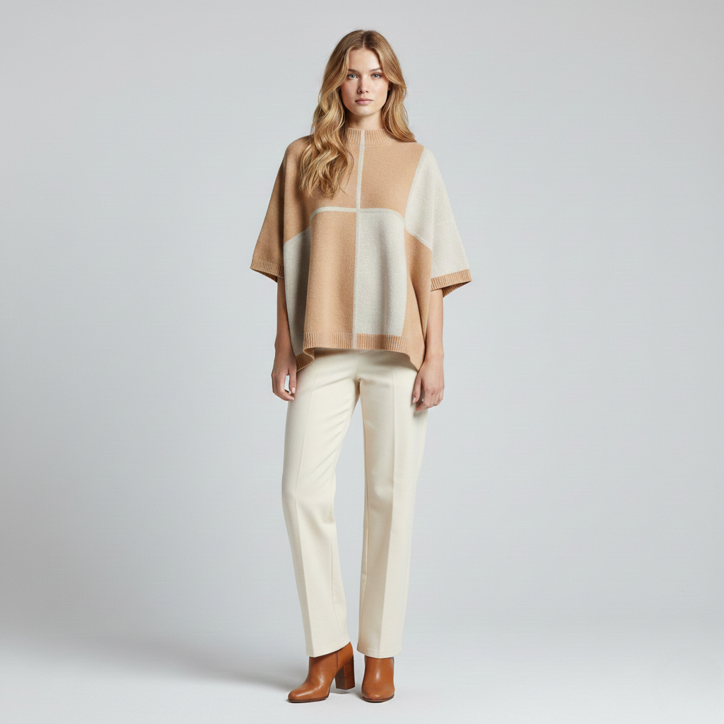 Women's Color-Block Knit Poncho Top