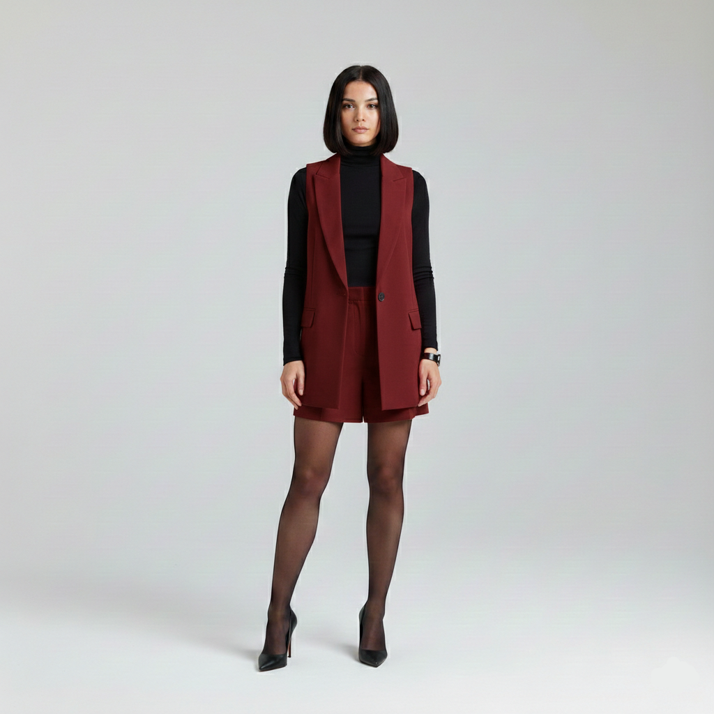 Women's Tailored Longline Vest & High-Waist Shorts Set
