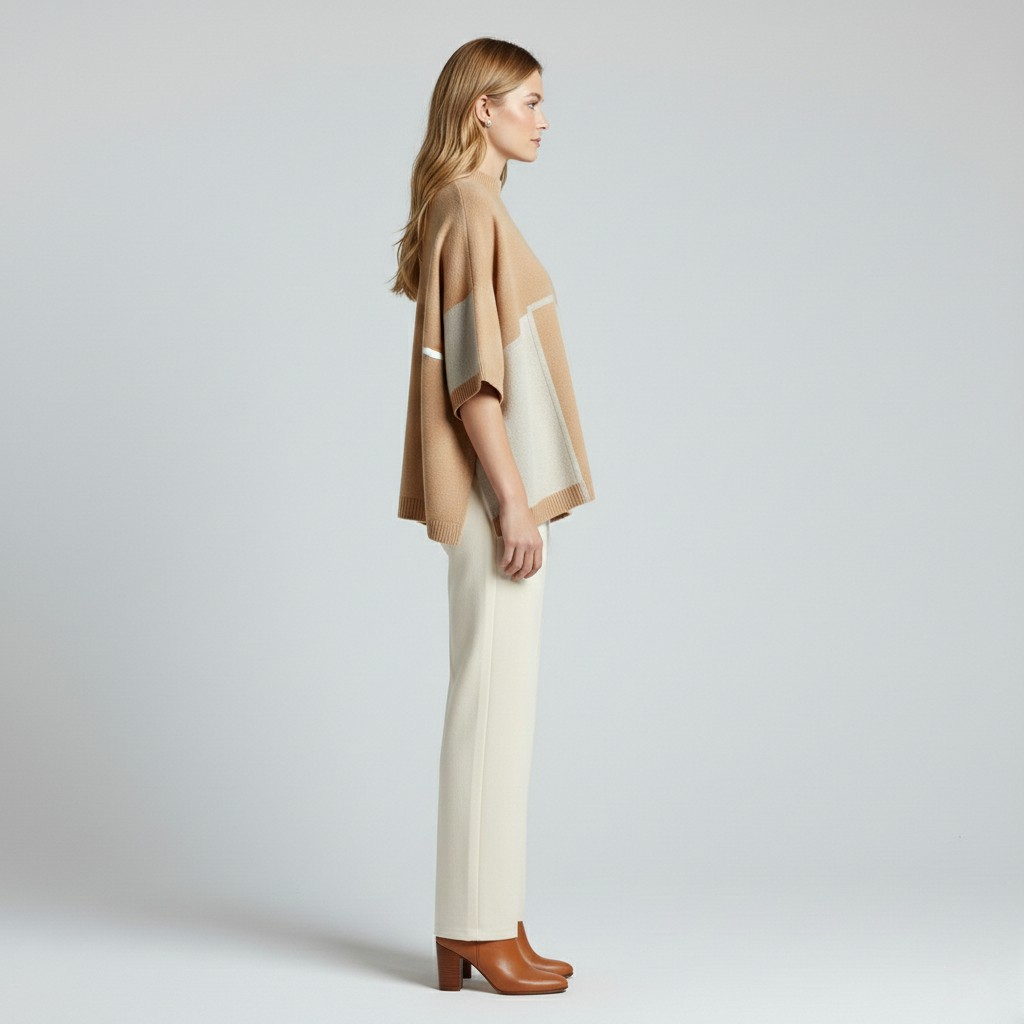 Women's Color-Block Knit Poncho Top