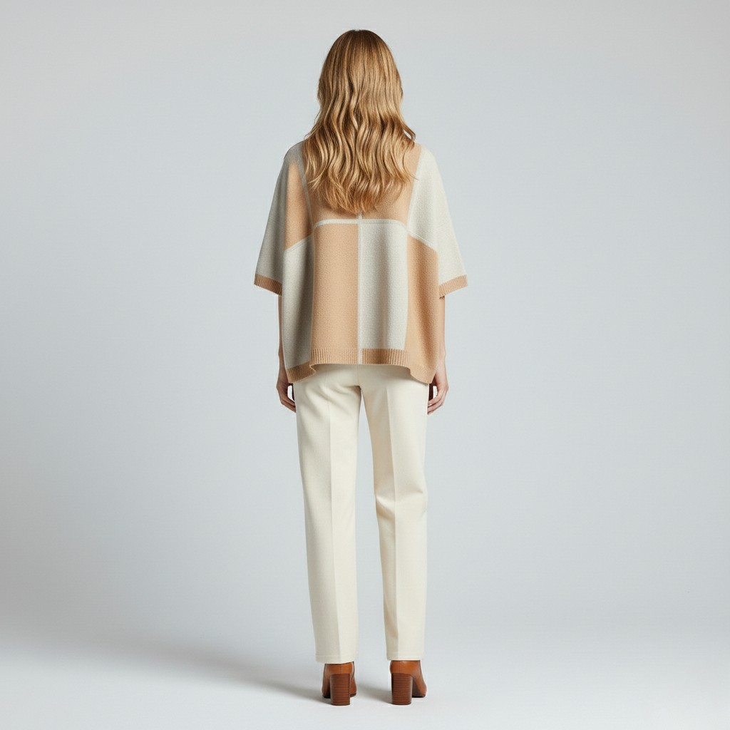 Women's Color-Block Knit Poncho Top