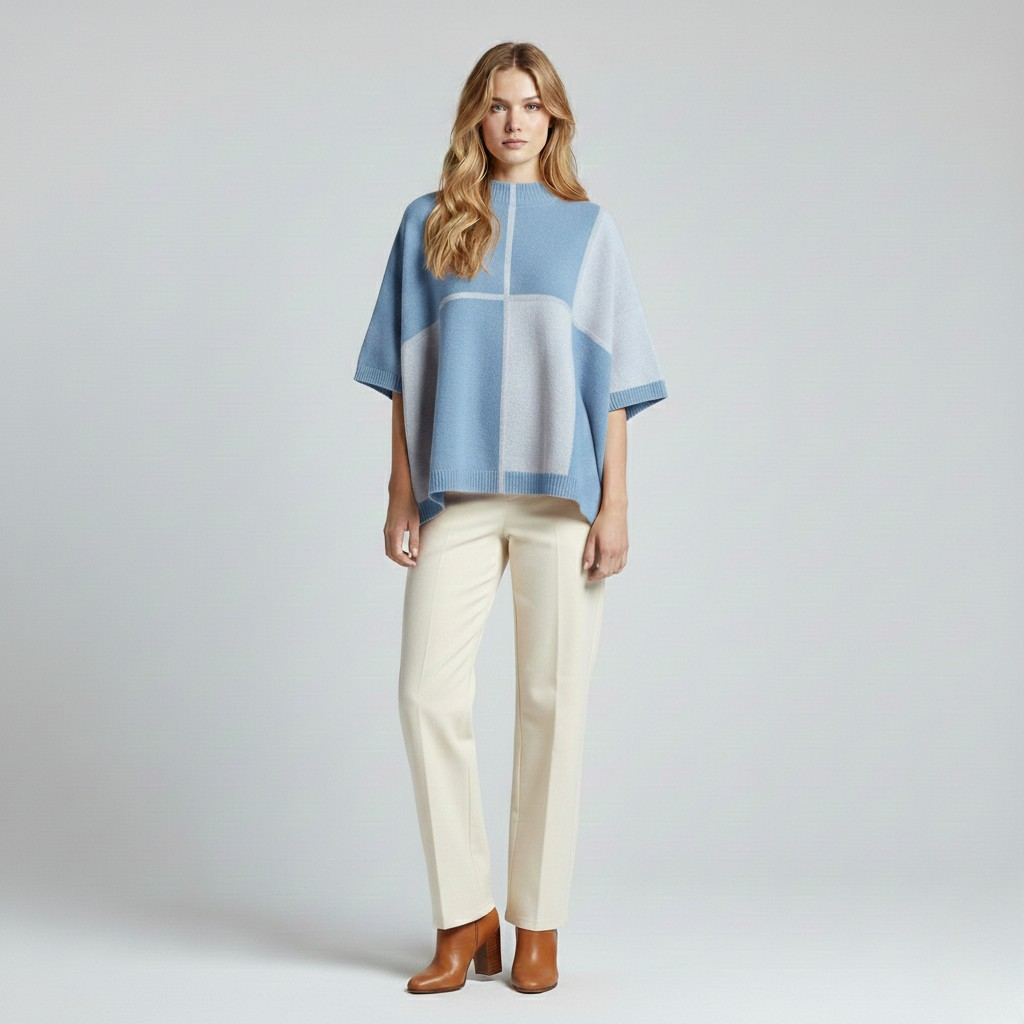 Women's Color-Block Knit Poncho Top