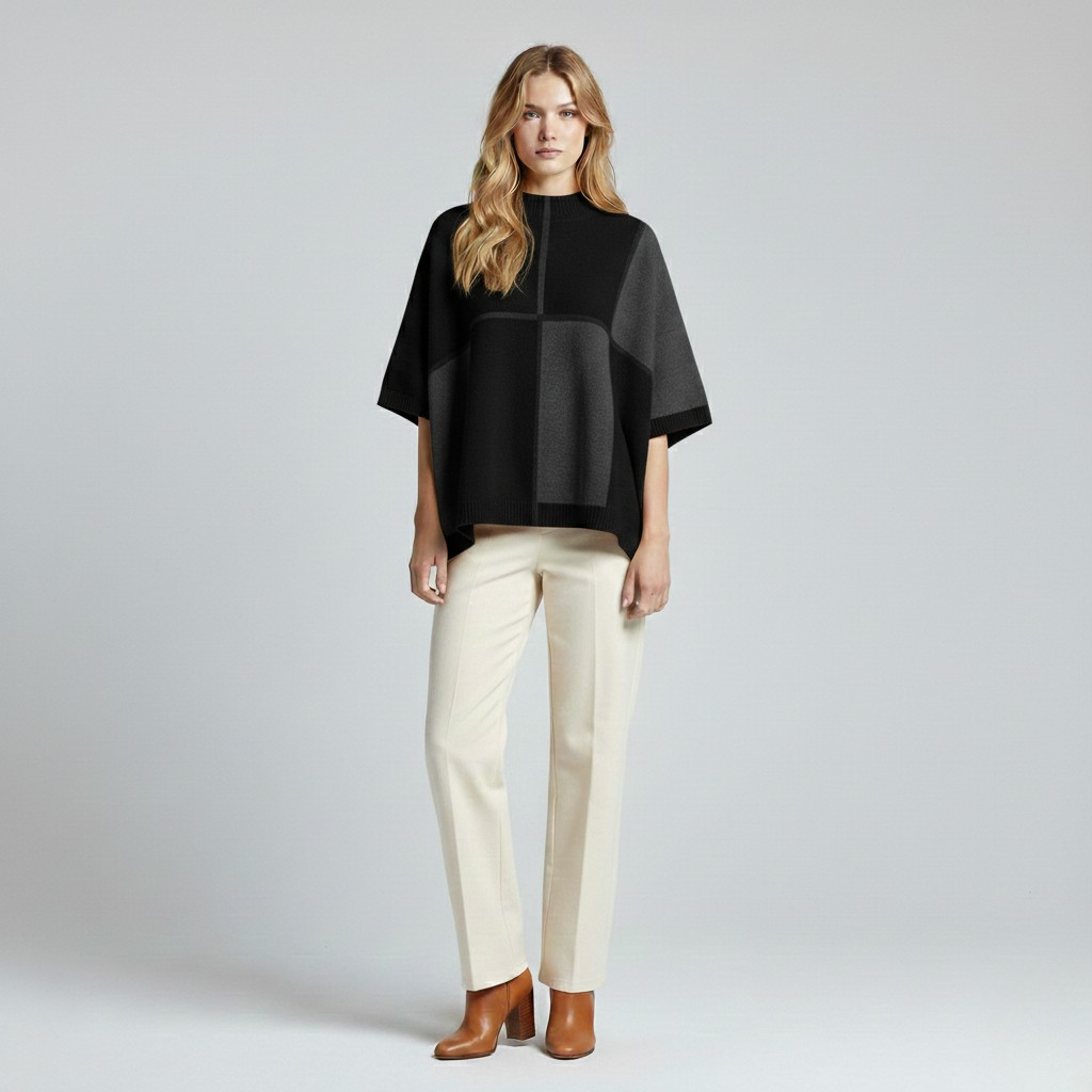 Women's Color-Block Knit Poncho Top