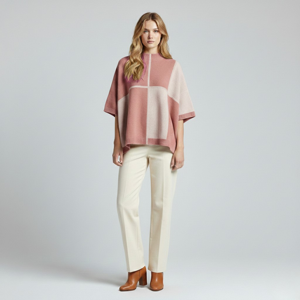 Women's Color-Block Knit Poncho Top