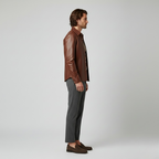 Men's Leather Button-Up Shirt Jacket