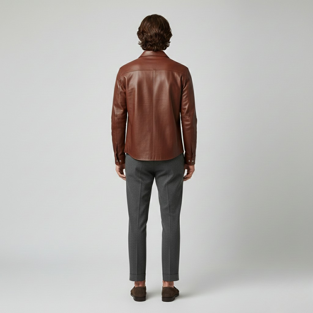 Men's Leather Button-Up Shirt Jacket