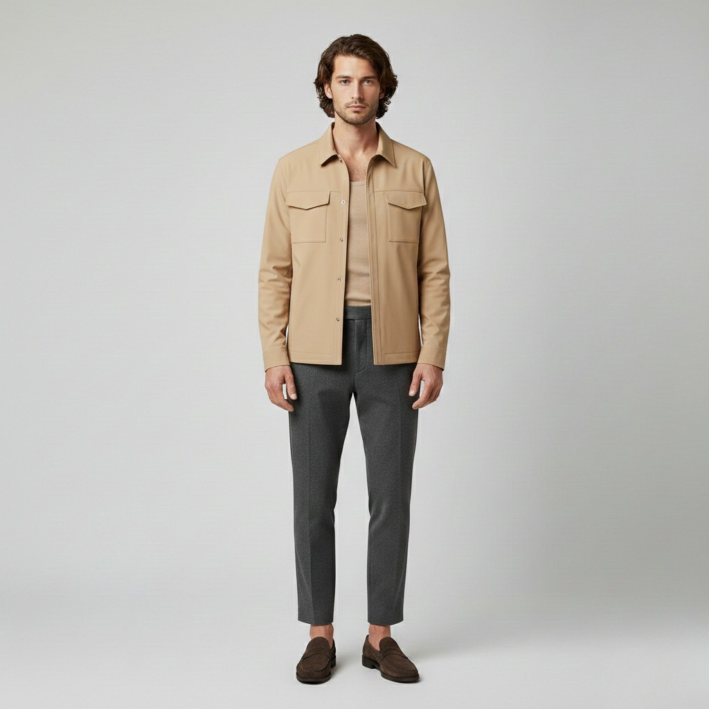 Men's Leather Button-Up Shirt Jacket