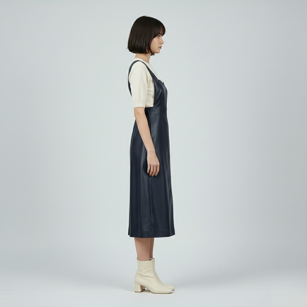 Women's Faux Leather Pinafore Midi Dress