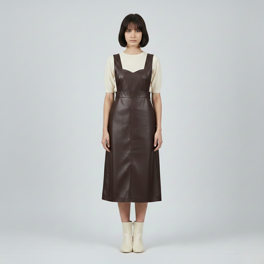 Women's Faux Leather Pinafore Midi Dress