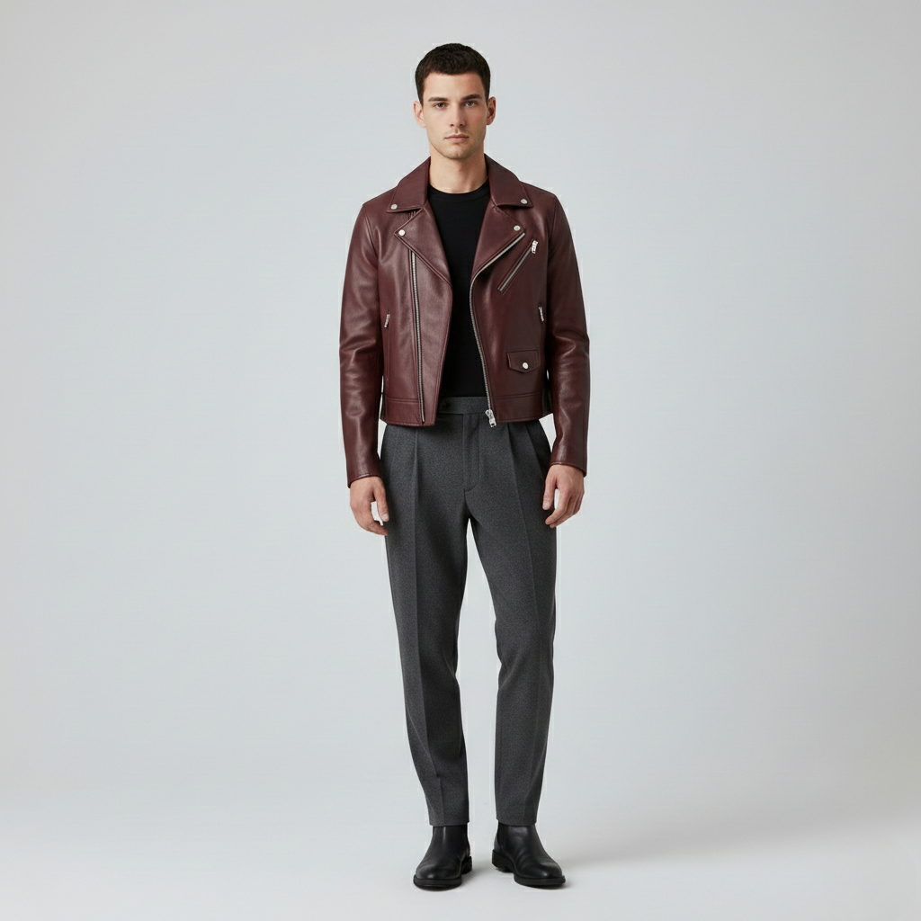Men's Leather-Look Biker Jacket