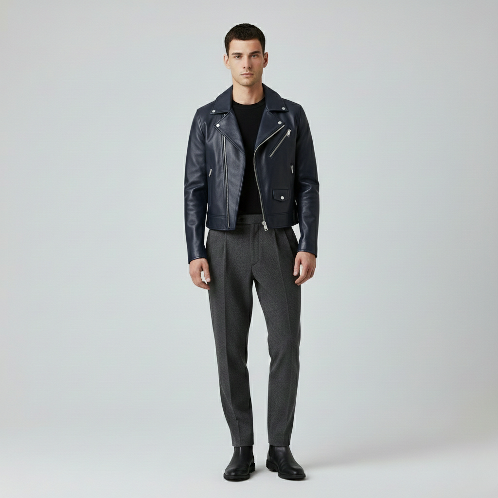 Men's Leather-Look Biker Jacket