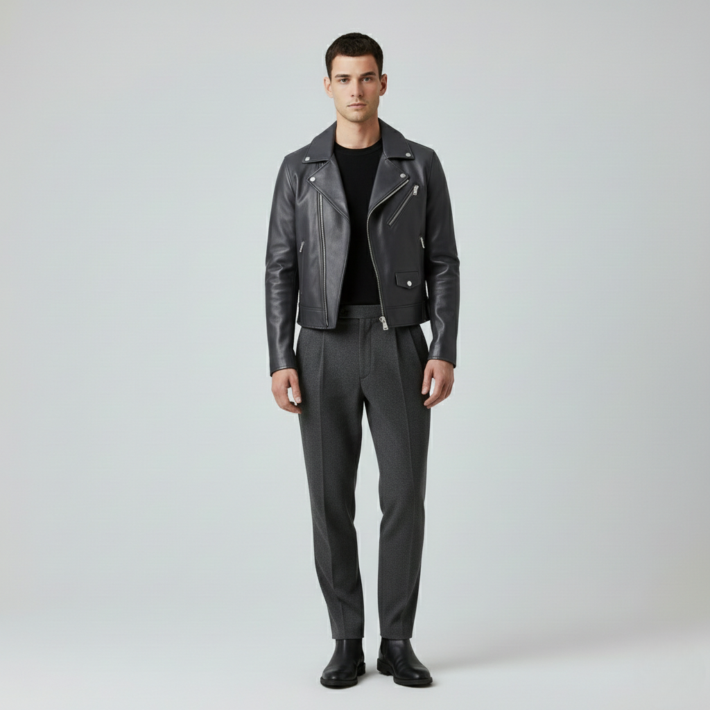 Men's Leather-Look Biker Jacket