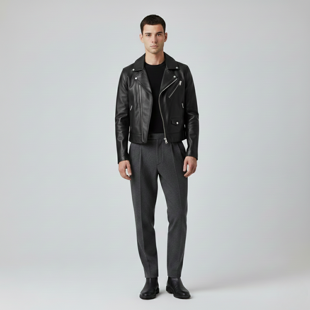 Men's Leather-Look Biker Jacket