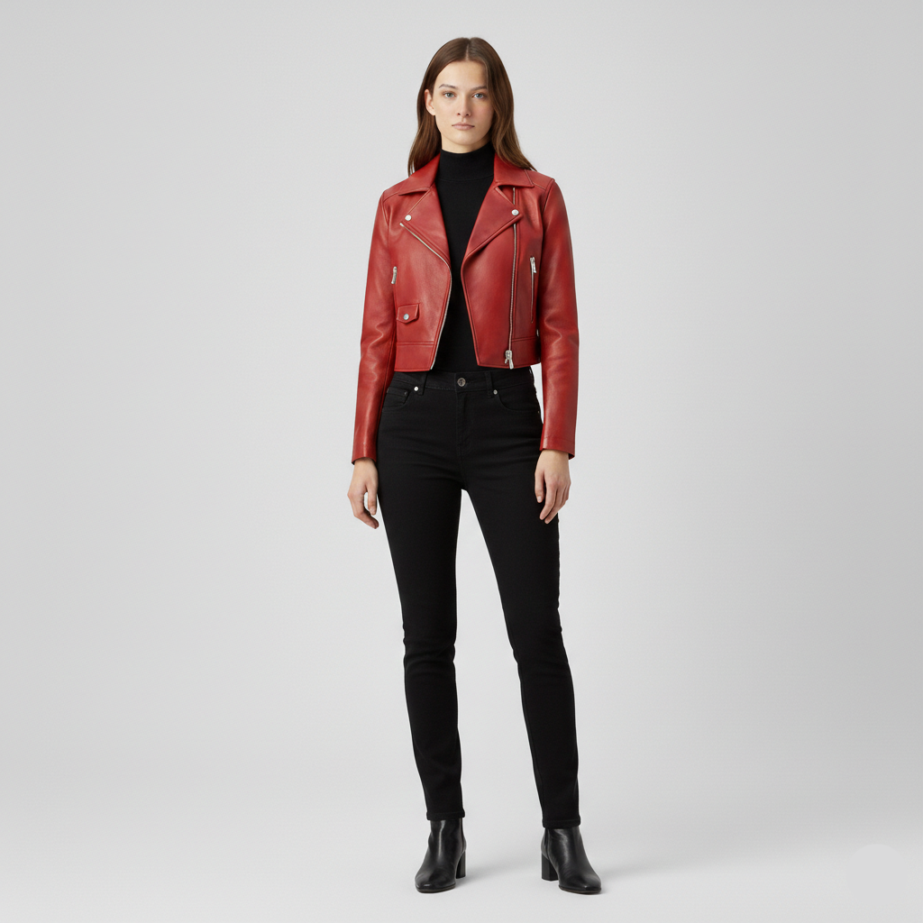 Women's Cropped Moto Leather Jacket