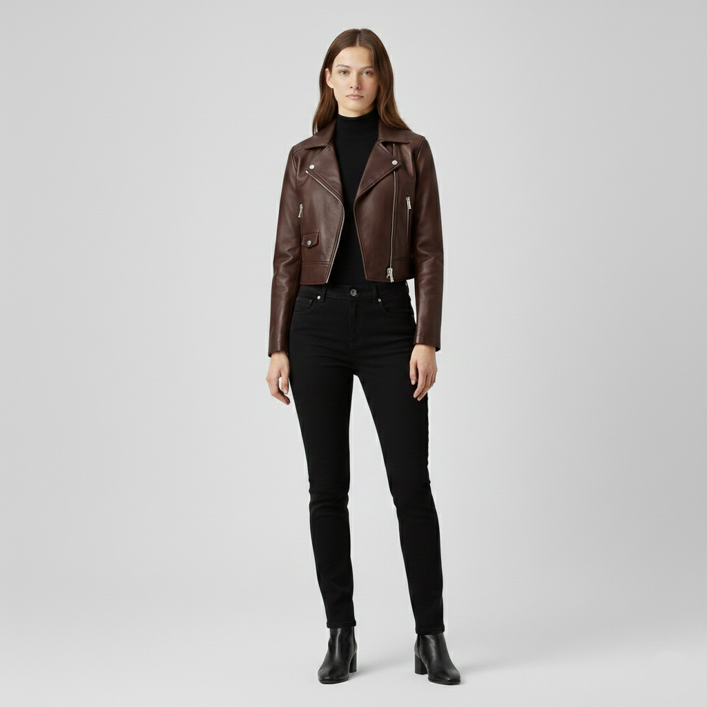 Women's Cropped Moto Leather Jacket