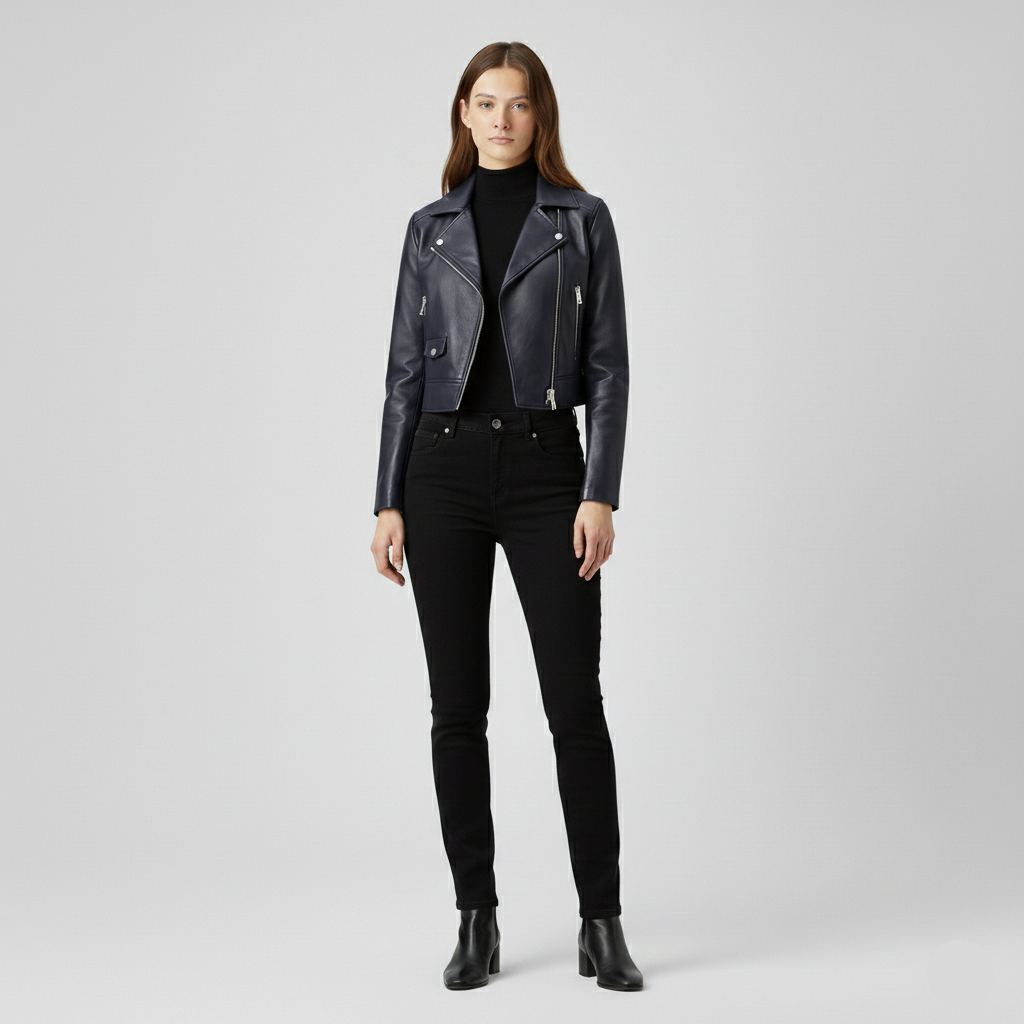 Women's Cropped Moto Leather Jacket