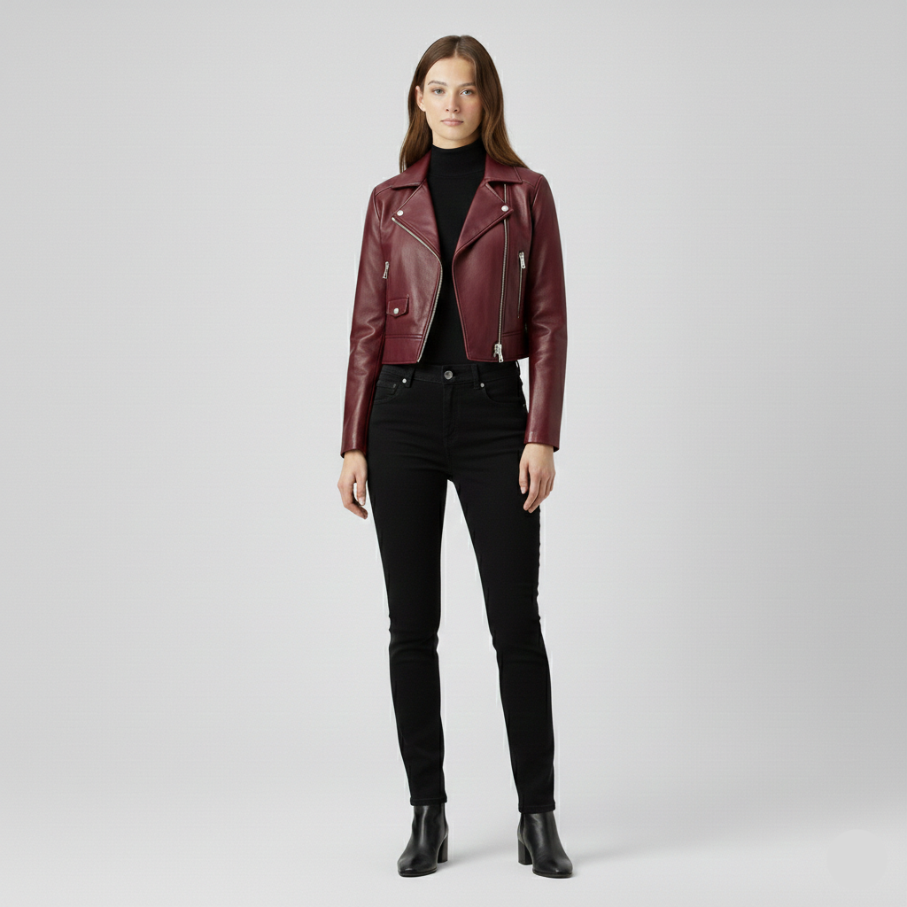 Women's Cropped Moto Leather Jacket