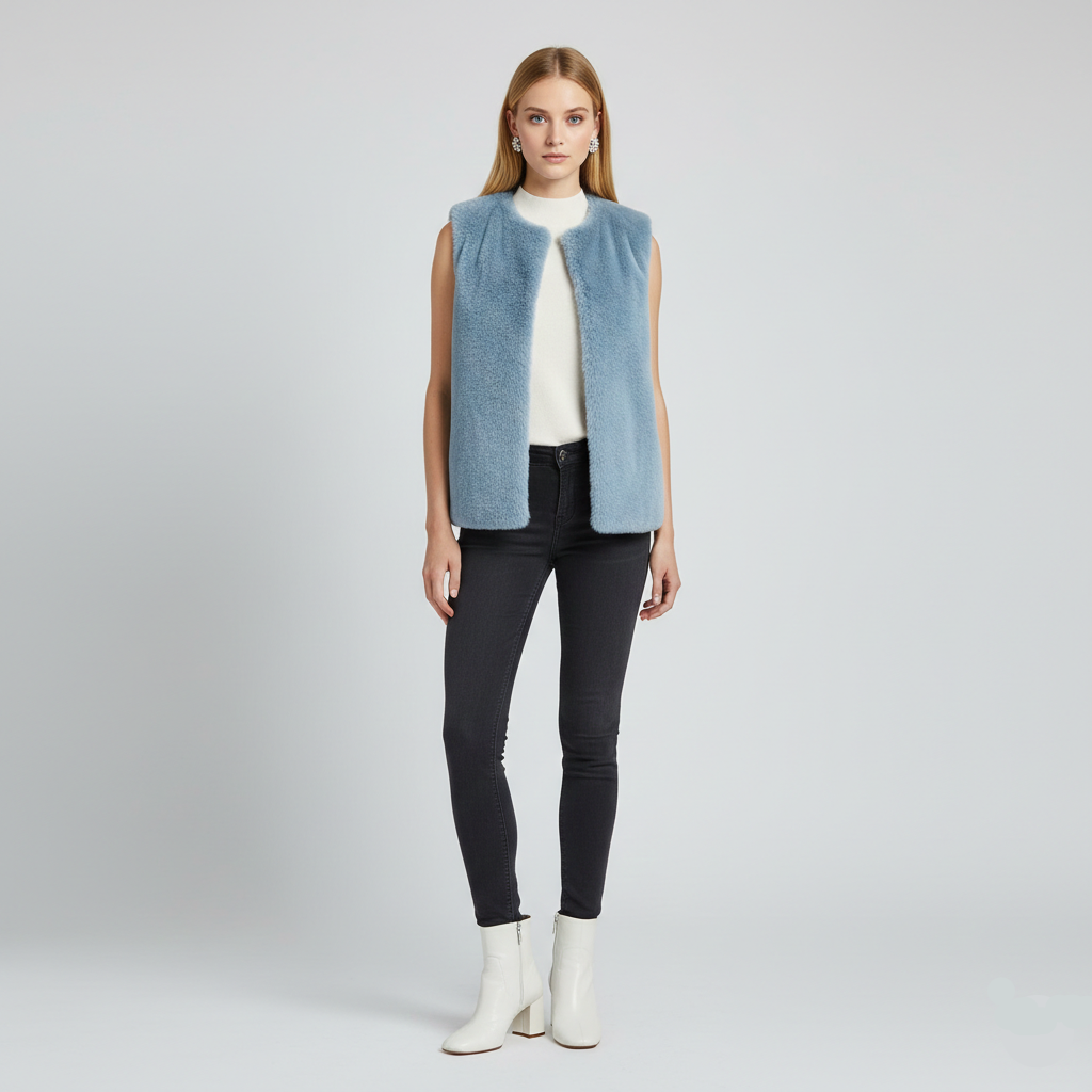 Women's Faux-Fur Collarless Open-Front Vest