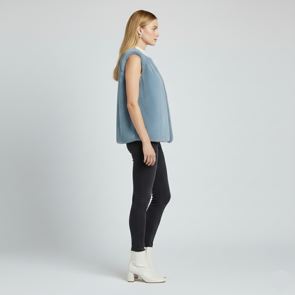 Women's Faux-Fur Collarless Open-Front Vest