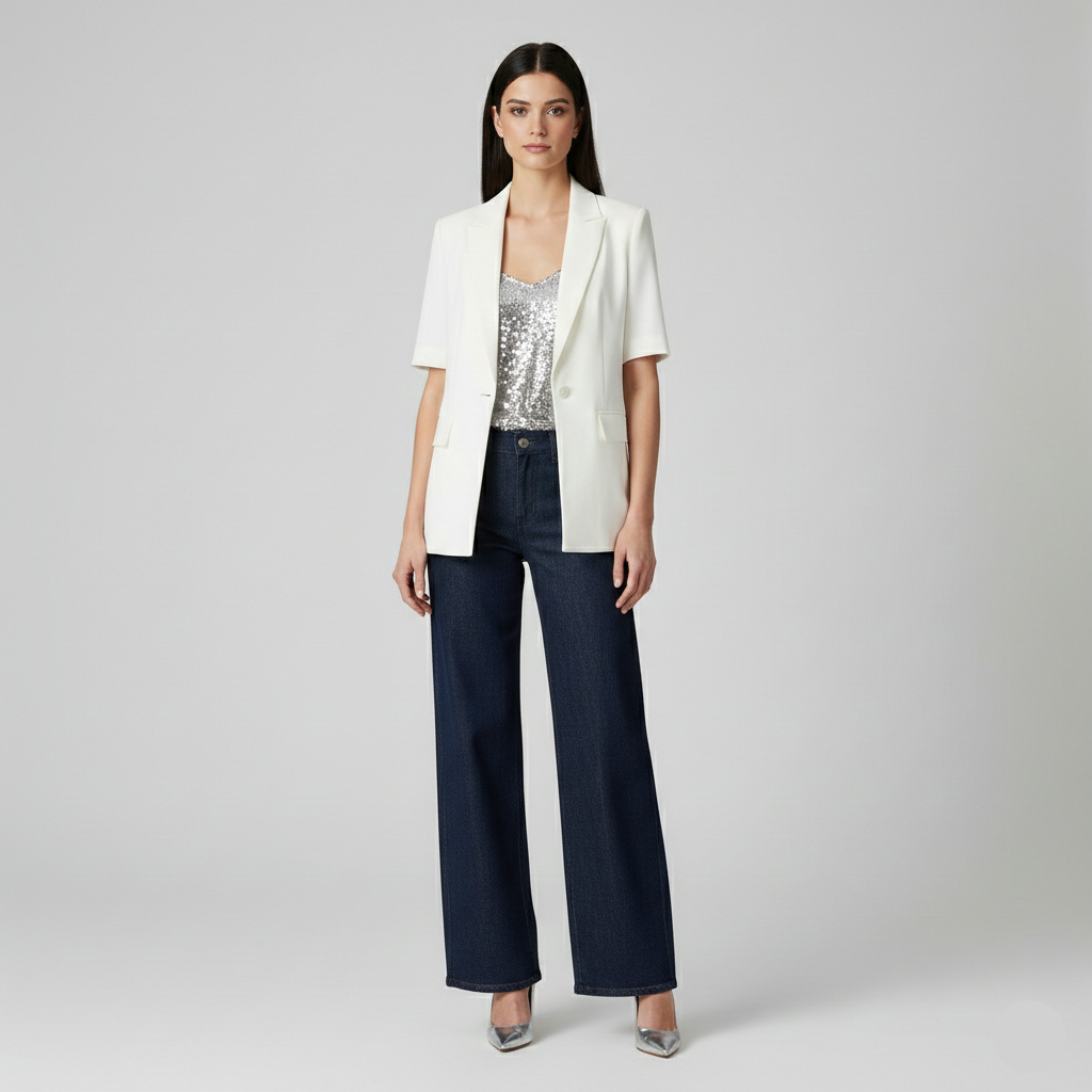Women's Tailored Short-Sleeve Blazer Jacket