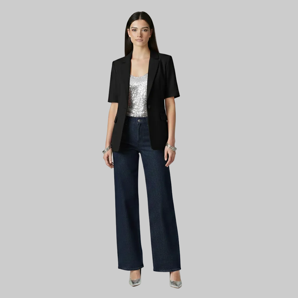 Women's Tailored Short-Sleeve Blazer Jacket