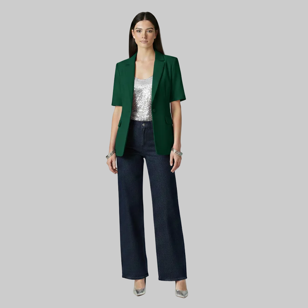 Women's Tailored Short-Sleeve Blazer Jacket